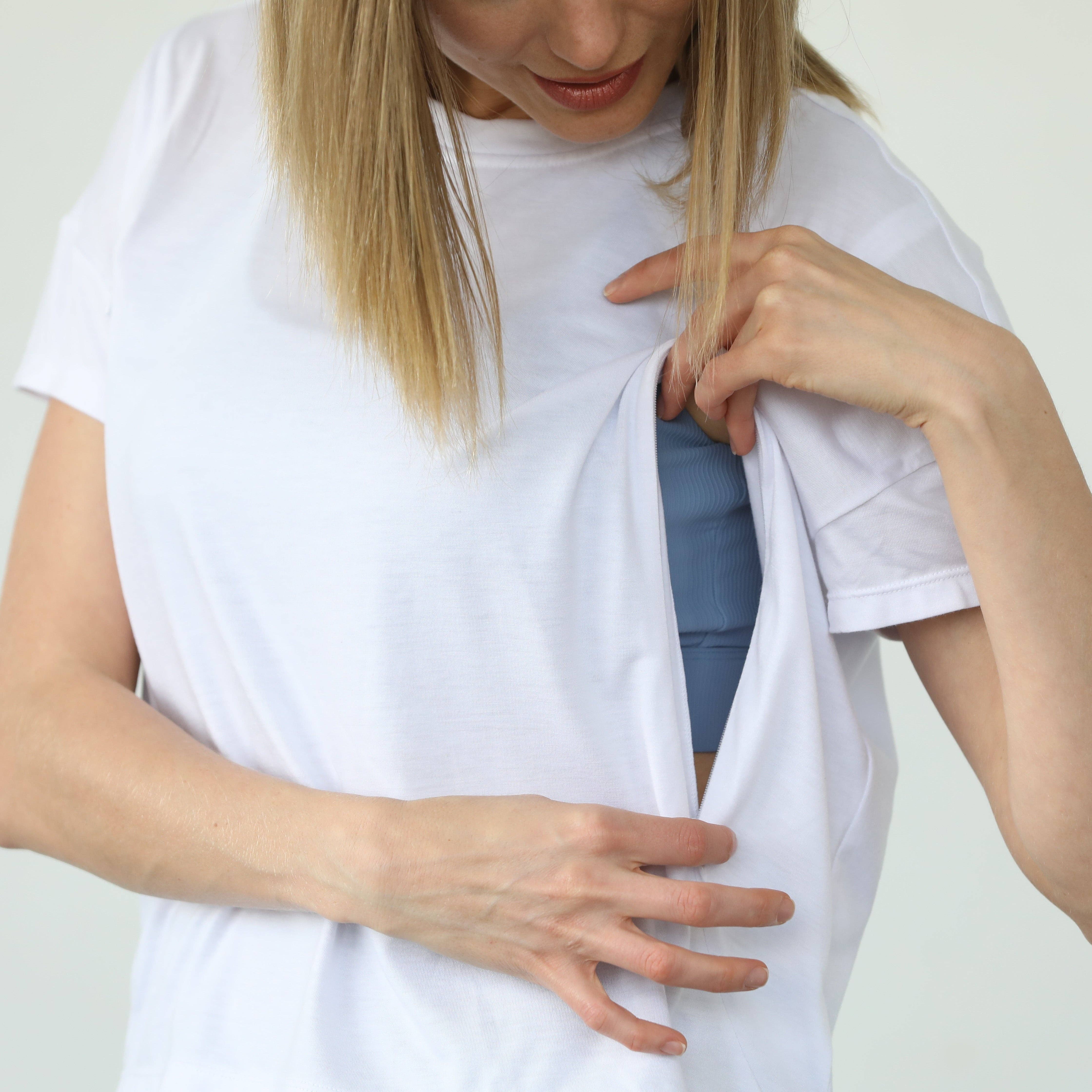 Blanc Abigail Short Sleeve Nursing T-Shirt (Blanc) for wholesale on Faire5