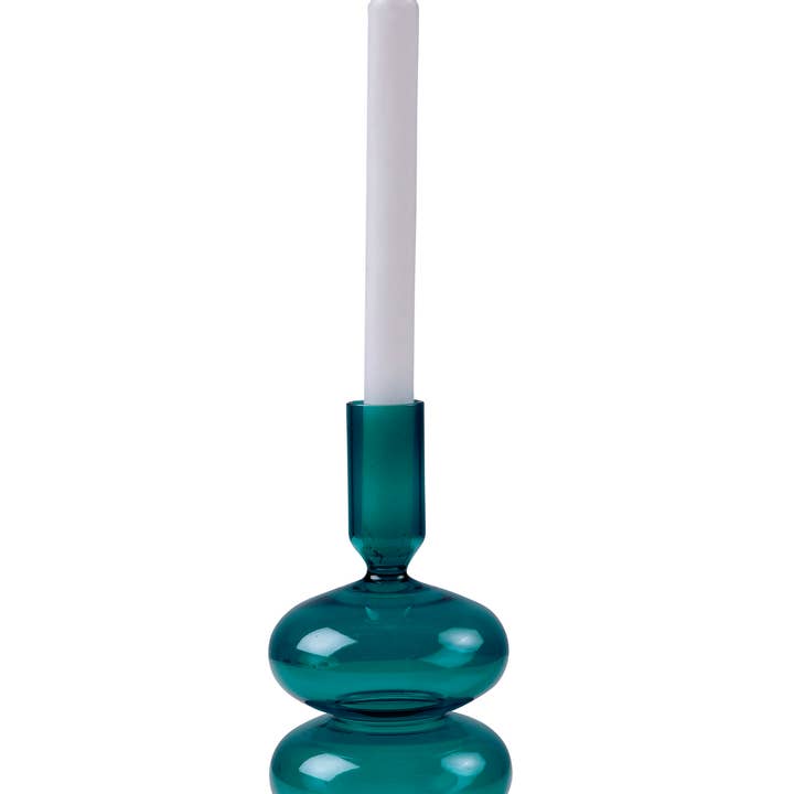 Bougeoir rétro en verre ondulé, 7 x 3,5 pouces, bleu sarcelle pour la vente par Casa Amarosa