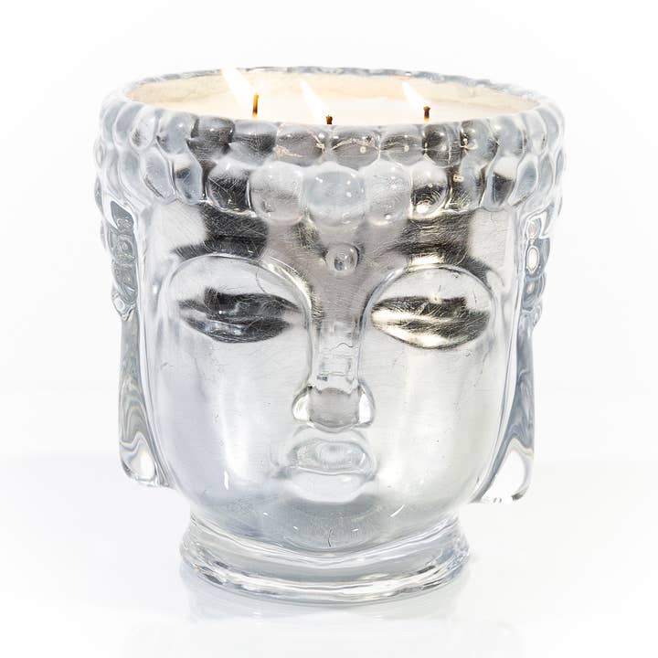 Silver Lined Glass Buddha Perfumed Candle - Peony & Ginger for wholesale by Thompson Ferrier
