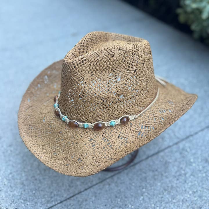 Love and Thyme - Wholesale Straw hat – Unisex - Western Straw Hat Mixed Bead Cowgirl Hat1