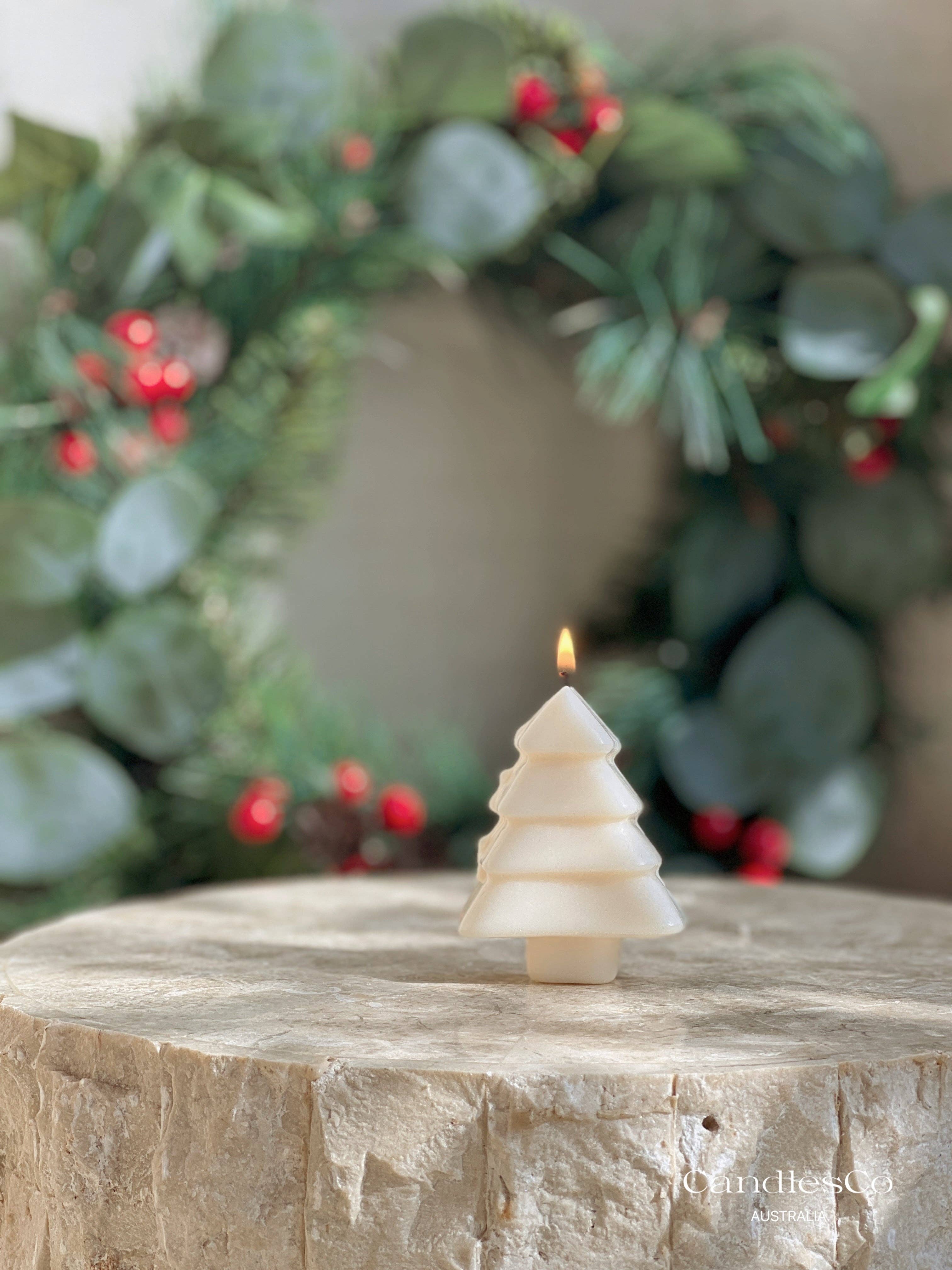 White Unscented Hand-Poured Soy Wax Christmas tree for wholesale on Faire9