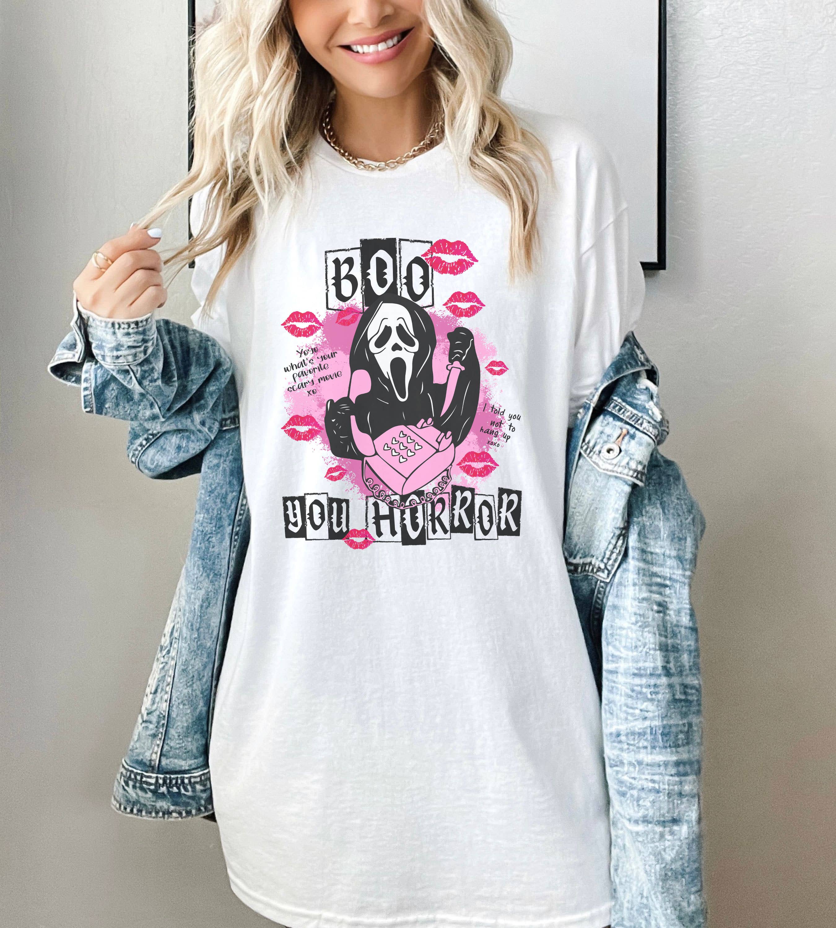 SONDO DESIGN LTD – Großhandel T-Shirt (Grafikdruck) – Damen – Boo You Horrorshirt, Scream Ghost Calling Shirt, Boo You0