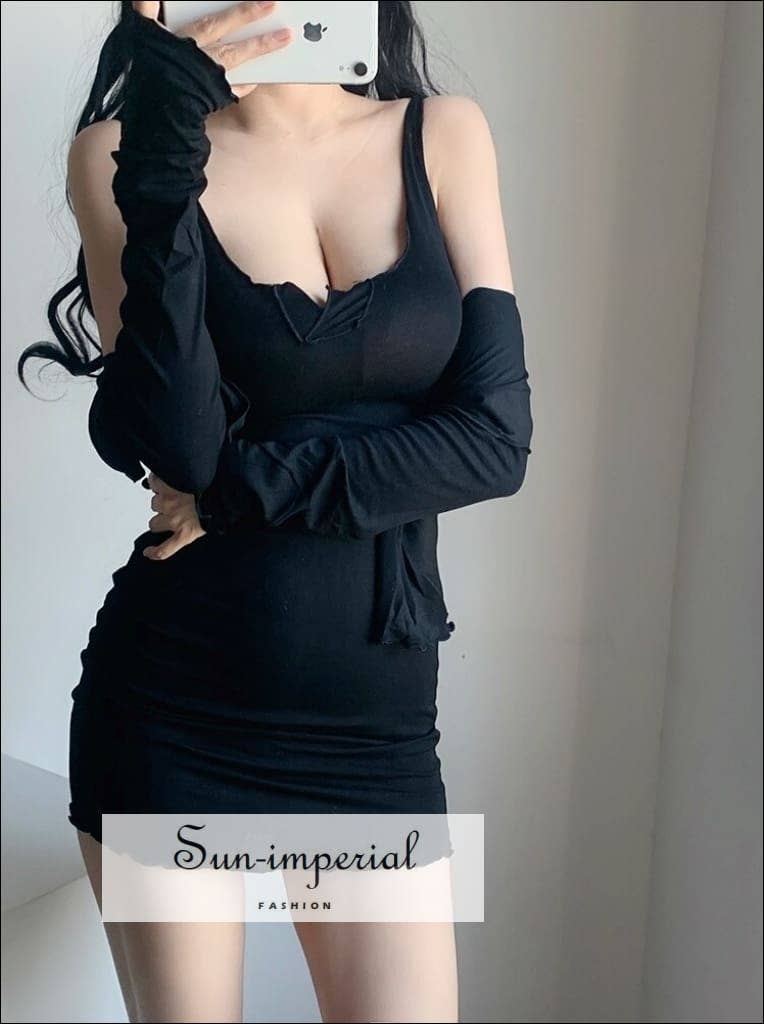 Sun Imperial – wholesale Klänning - Dam – Kvinnor Ruched Byst Cami Mini Bodycon Klänning Och Flare Lång7