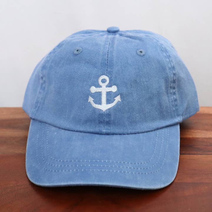 Set Sail Youth Hat, Embroidered Anchor, Periwinkle/White for wholesale by Stitched by Tempa
