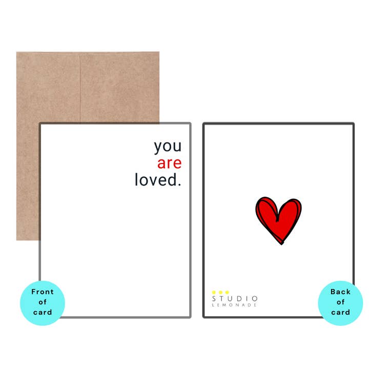 STUDIO LEMONADE - Wholesale Love Card - you are loved. Greeting Card with Kraft Envelope1