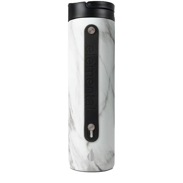 Iconic Insulated Sport Lid Bottle w/Strap 20oz - White Marble for wholesale by Elemental
