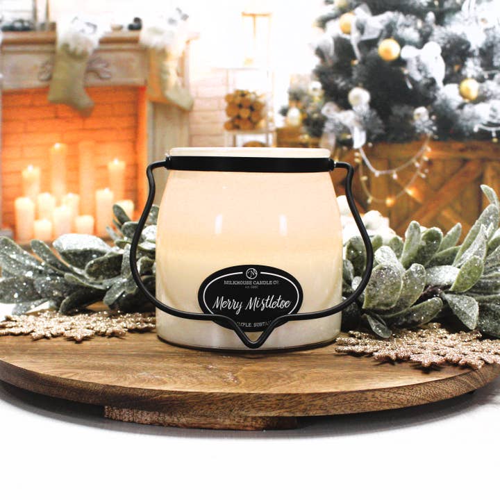 Milkhouse Candle Company - Wholesale Jar/Filled Candle - 16 oz Butter Jar Candle: Merry Mistletoe