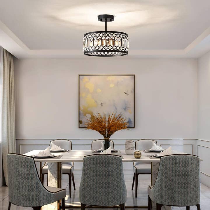 Crystal Black Three Light Semi Flush Mount Ceiling Light for wholesale on Faire8