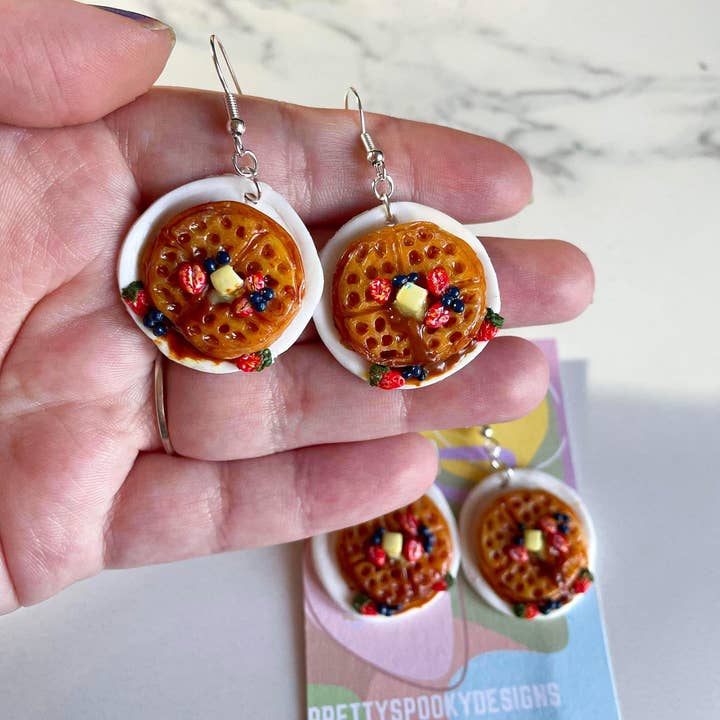 Polymer Clay Earrings - Waffle Dreams // Food // Breakfast and other Purchase wholesale drop coffee. Free returns & net 60 terms on Faire trending on Faire.