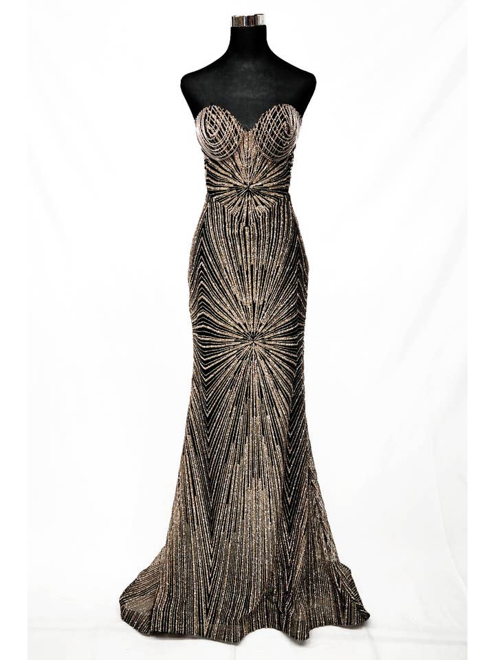 Chicas - Wholesale Gown - Women's - Long sparkling mermaid dress with hanging jewels CF001