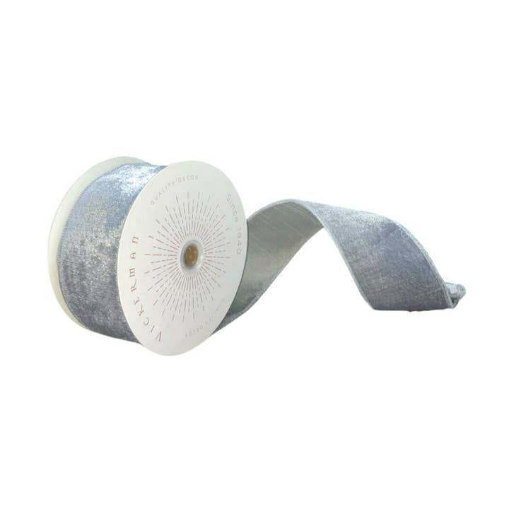 Vickerman 2.5"x10yd Plush Silver Velvet Christmas Ribbon for wholesale by Vickerman