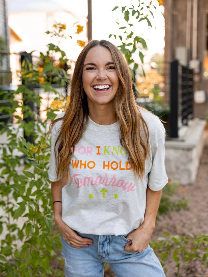 Jadelynn Brooke - Wholesale Screen Printed T-Shirt - Women's - Who Holds Tomorrow  (Oatmeal) - SS