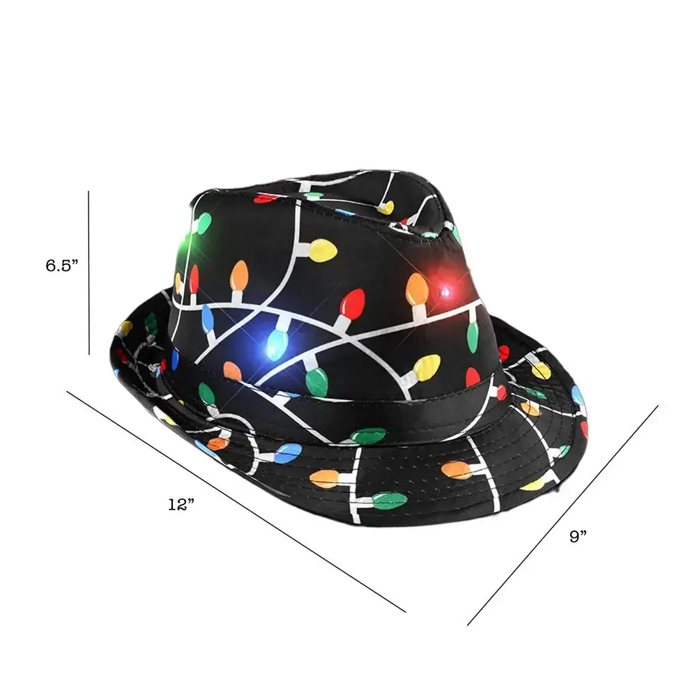 Blinkee.com, LLC - Wholesale Fedora - Unisex - Black Fedora in Christmas Bulb Prints with Multicolor LEDs2