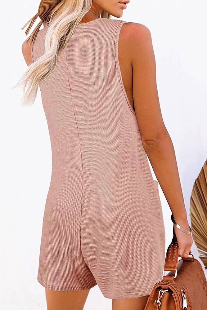 UNISHE - Vente Combishort – femme - Barboteuse gaufrée boutonnée sans manches avec poches ZZKF72910