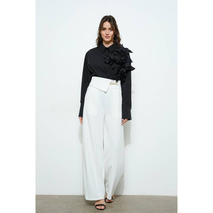 INA – Engroshandel Bluse - Dame – 3D båndblomst applikation skræddersyet skjorte13