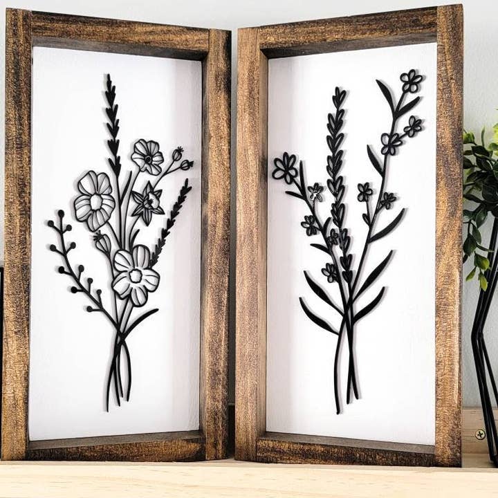 Pearline Design Co - Wholesale Sign - Framed Floral Bunch Acrylic Framed Wood Sign