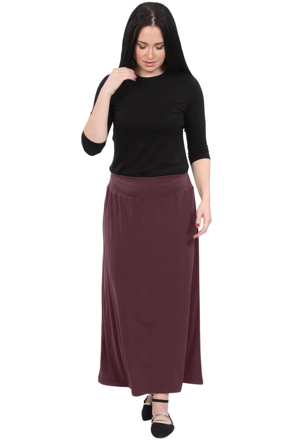 Kosher Casual – wholesale Skirt – Women’s – Classic Maxi Length Modest Stretch Pencil Skirt with Subtle Sheen3