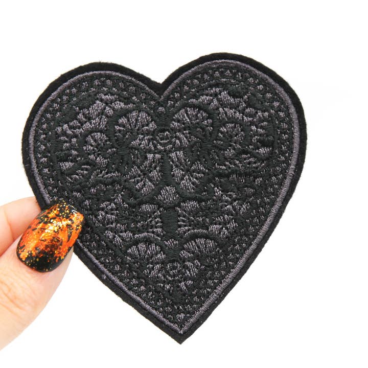 Project Pinup - Wholesale Patch - Black Lace Heart Embroidered Iron on Patch