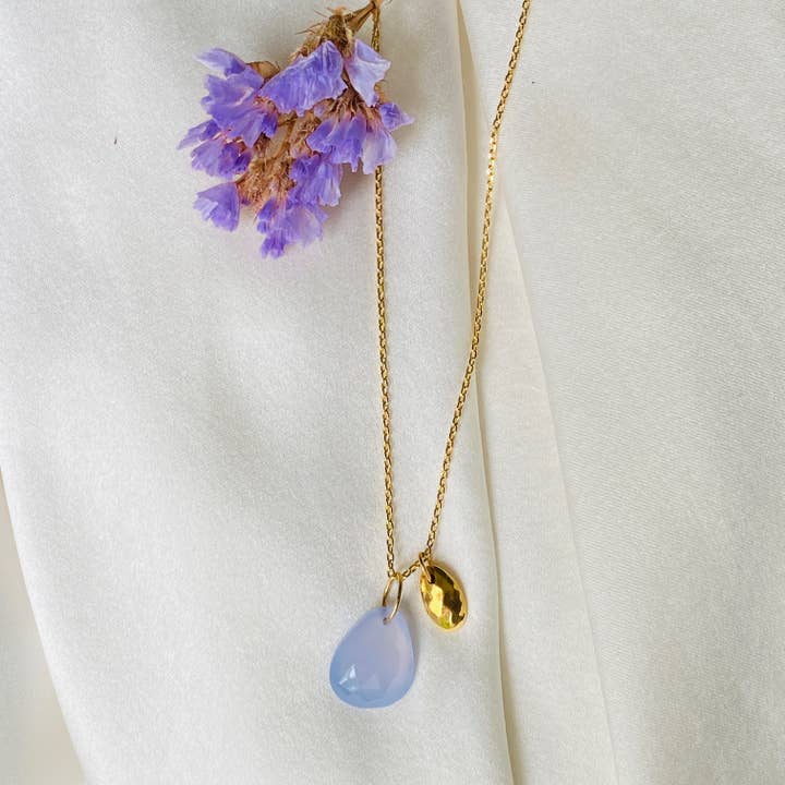 Collana a catena placcata oro 30 micron da 45 cm con pietre sottili piatte per la vendita all'ingrosso da parte di Sophie Deschamps Bijoux