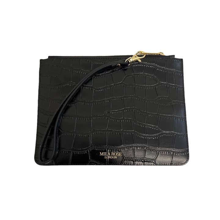 Mila Rose London – Bolsa - Mulher por atacado – Mala Clutch Estampado em Pele Preta & Dourada