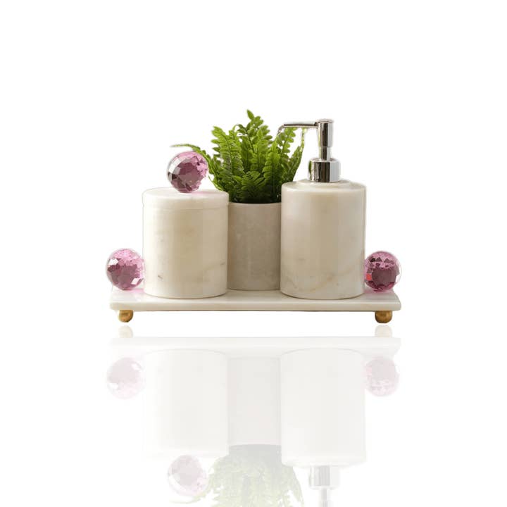 Conjunto de Casa de Banho de Luxo em Mármore e Cristal com Tabuleiro, Quatro Peças por atacado de MARLETH