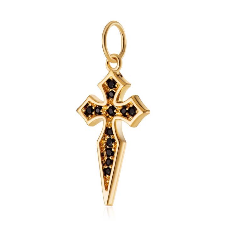 Gold Black Stone Cross Charm for wholesale by Scream Pretty - Recycled Sterling Silver Jewellery