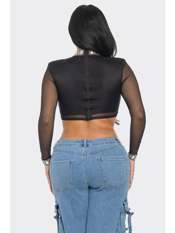 BANJUL – wholesale Blus - Dam – BTS12881 Glittrande Spegel Strassnät Crop Top