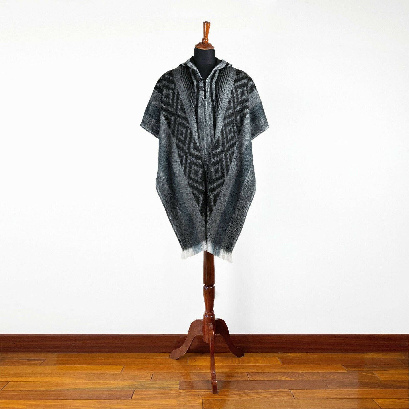 ECUALAMA - Wholesale Poncho - Unisex - Nambija - Lightweight Baby Alpaca Hooded Poncho - Charcoal2