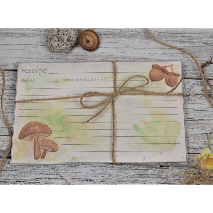 FeathersNFerneStudio - Wholesale Recipe Card - Hand Painted Recipe Cards, Woodland Theme, Kitchen Decor