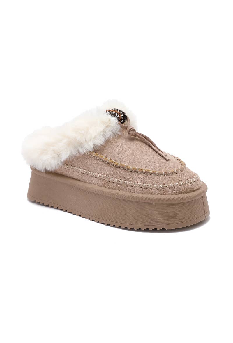Joia Paris - Wholesale Mules - Women's - Fur-lined mules with thick sole and braided strap RU-2126
