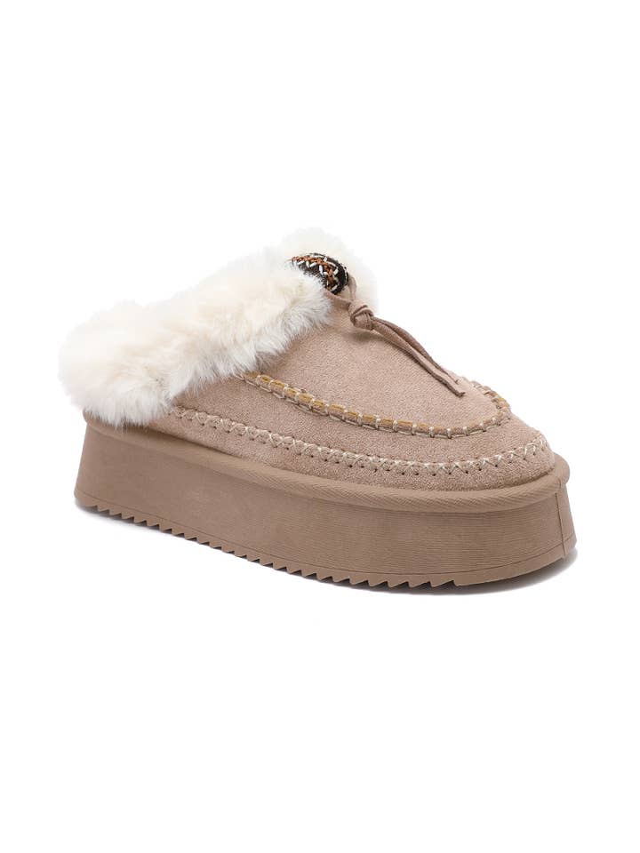 Joia Paris - Wholesale Mules - Women's - Fur-lined mules with thick sole and braided strap RU-2126