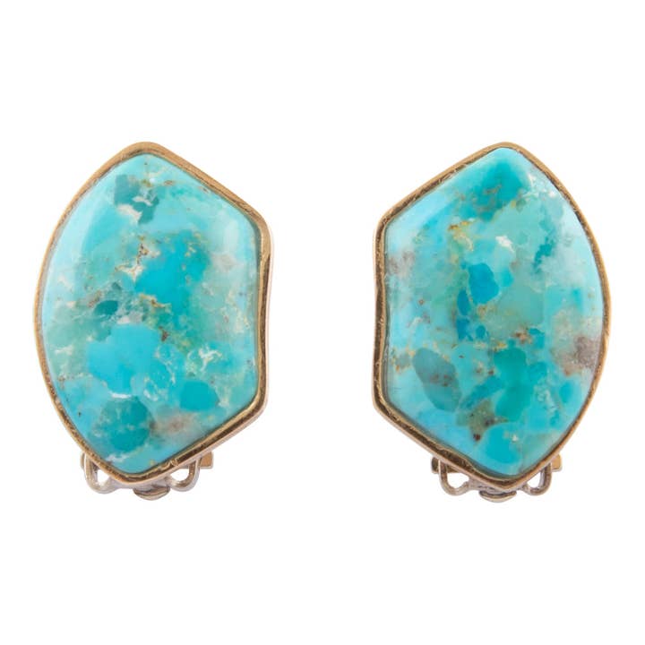 Blauwe Turquoise Gouden Oorclips voor wholesale door Barse Jewelry