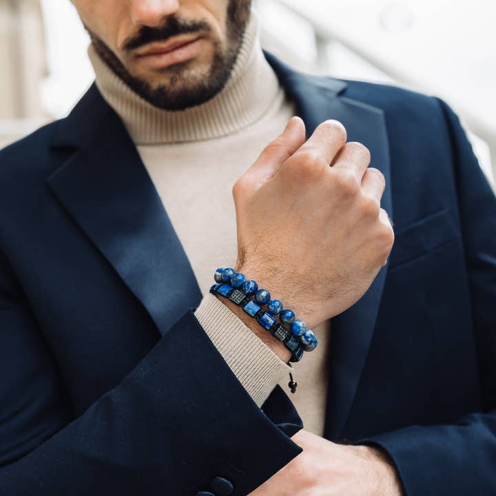 GT collection Jewelry - Wholesale Beaded Bracelet - Men's LAPIS LAZULI Flat bead Bracelet - One Size Fits All