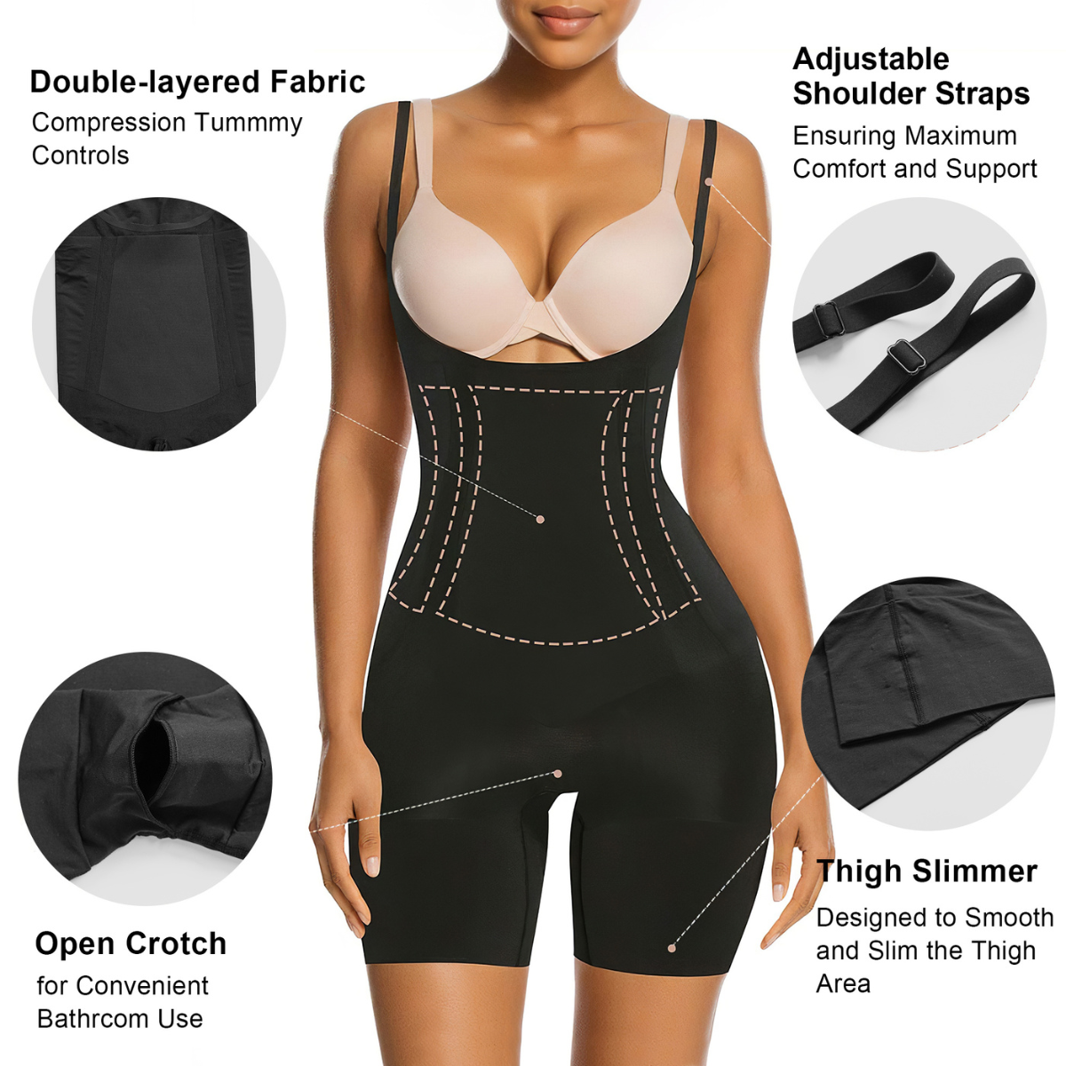ShaperX Shapewear - Wholesale Shapewear - Women's - SHAPERX One-Piece Seamless Core-Sculpting Open-Bust Shorts Bodysuit4
