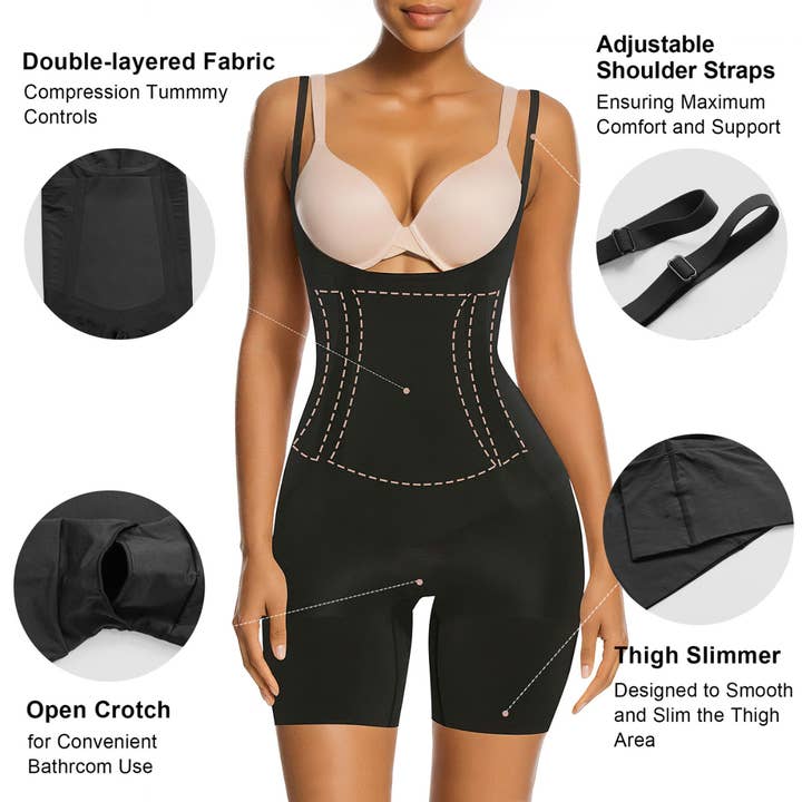 ShaperX Shapewear - Wholesale Shapewear - Women's - SHAPERX One-Piece Seamless Core-Sculpting Open-Bust Shorts Bodysuit4