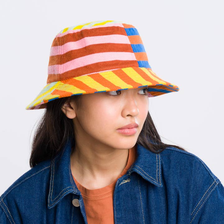 Peach Cobalt Super Stripe Bucket Hat for wholesale on Faire8