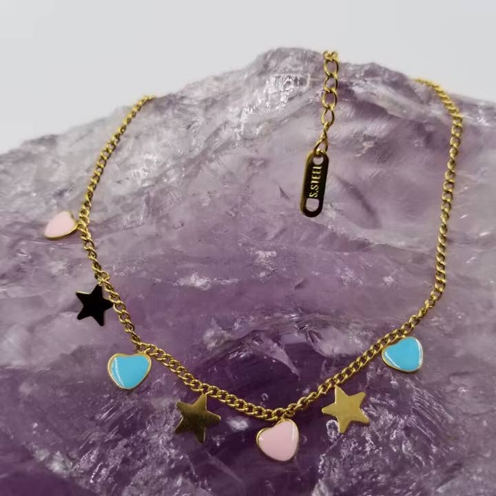 Enamel Candy Heart Charm Bracelet - Valentine's Day for wholesale by magnolia jewelry