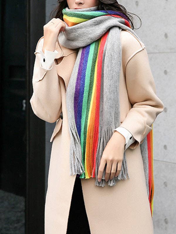 UZ Wholesale Store - Wholesale Scarf - Women's - Contrast Color Keep Warm Multi-Colored Tasseled Scarf4