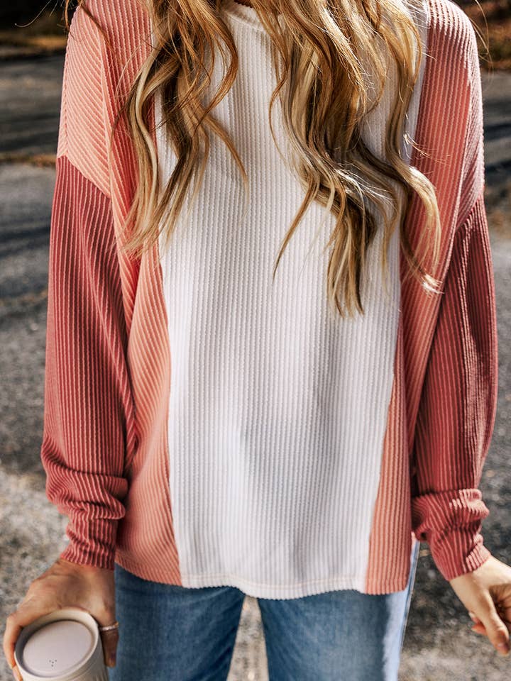 Color Block Corded Long Sleeve Top for wholesale by 1 the Woman