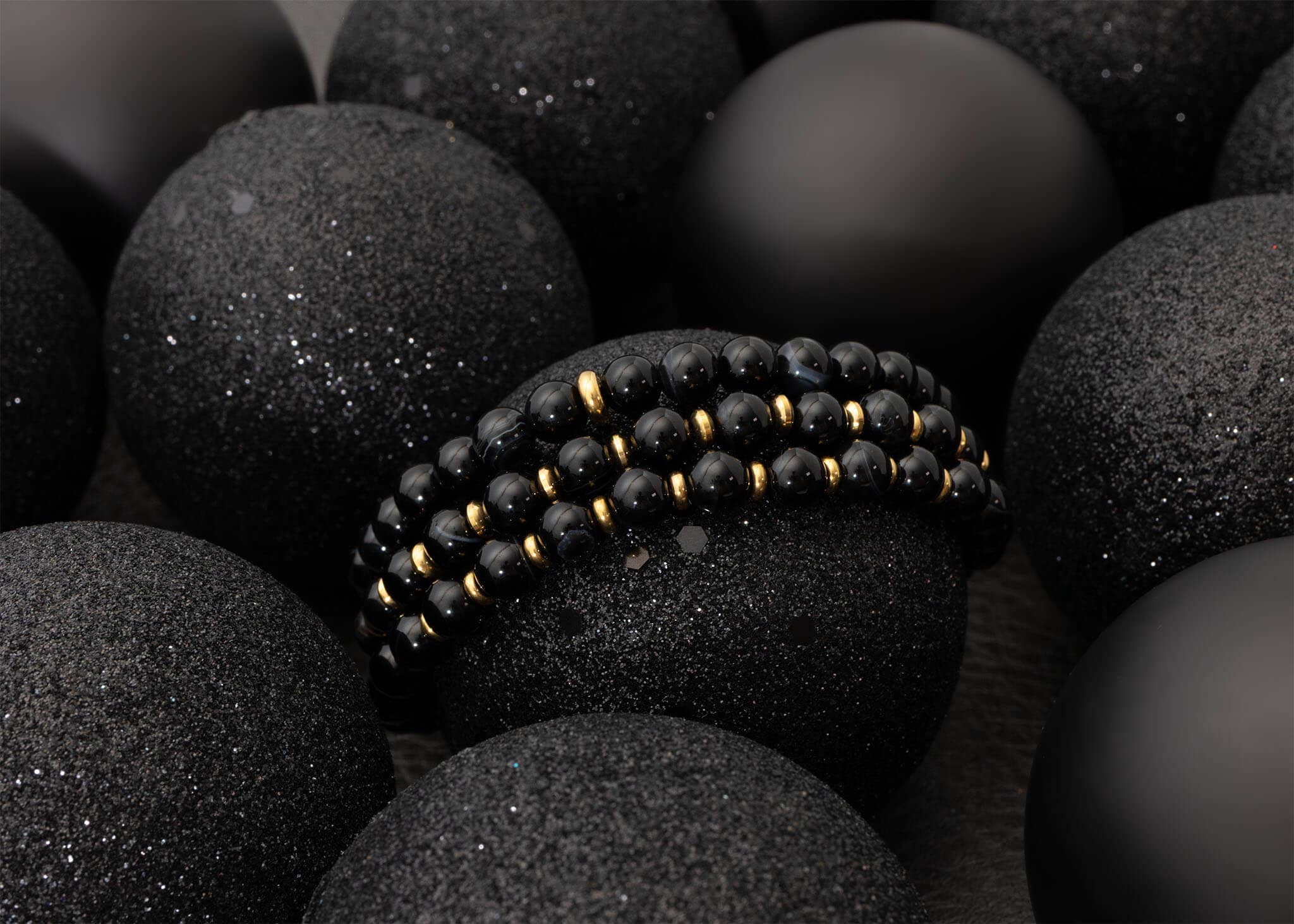 Or Bracelet pour homme en acier inoxydable plaqué or 18K PVD avec perles d'agate en vente sur Faire3