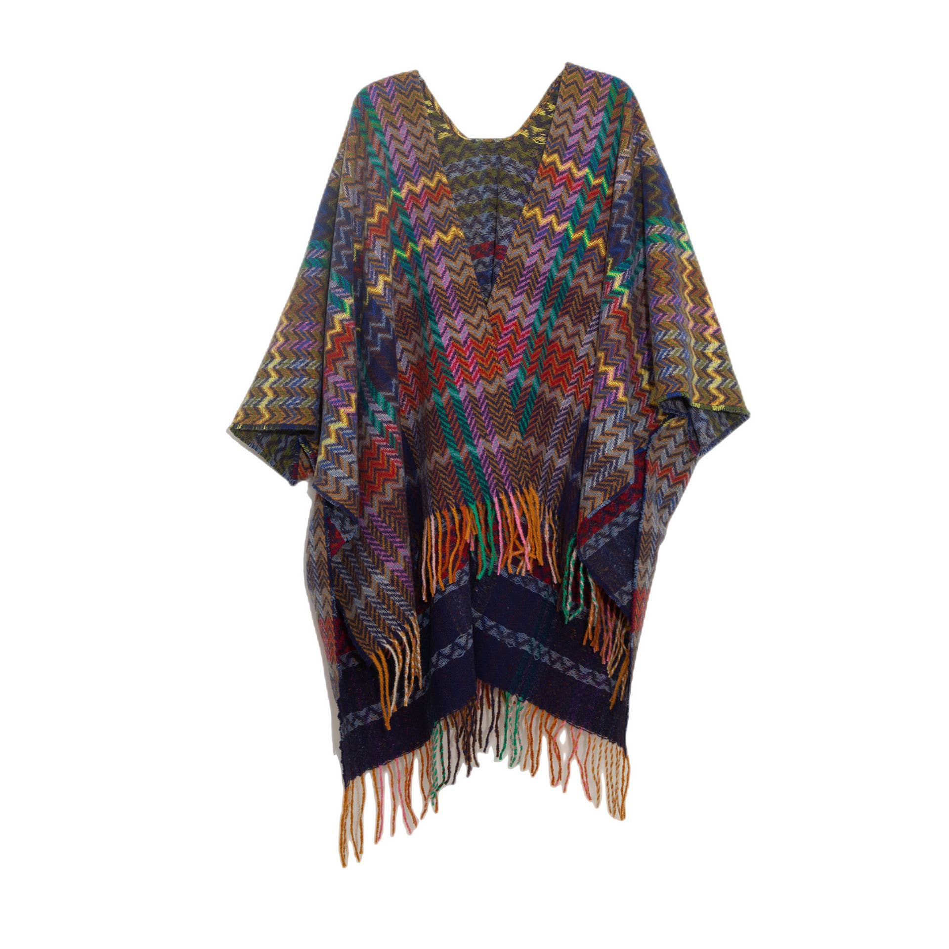 ePretty - Wholesale Poncho - Women's - Multi Color Chevron Printed Knit Wrap with Tassels Z1-PJP125