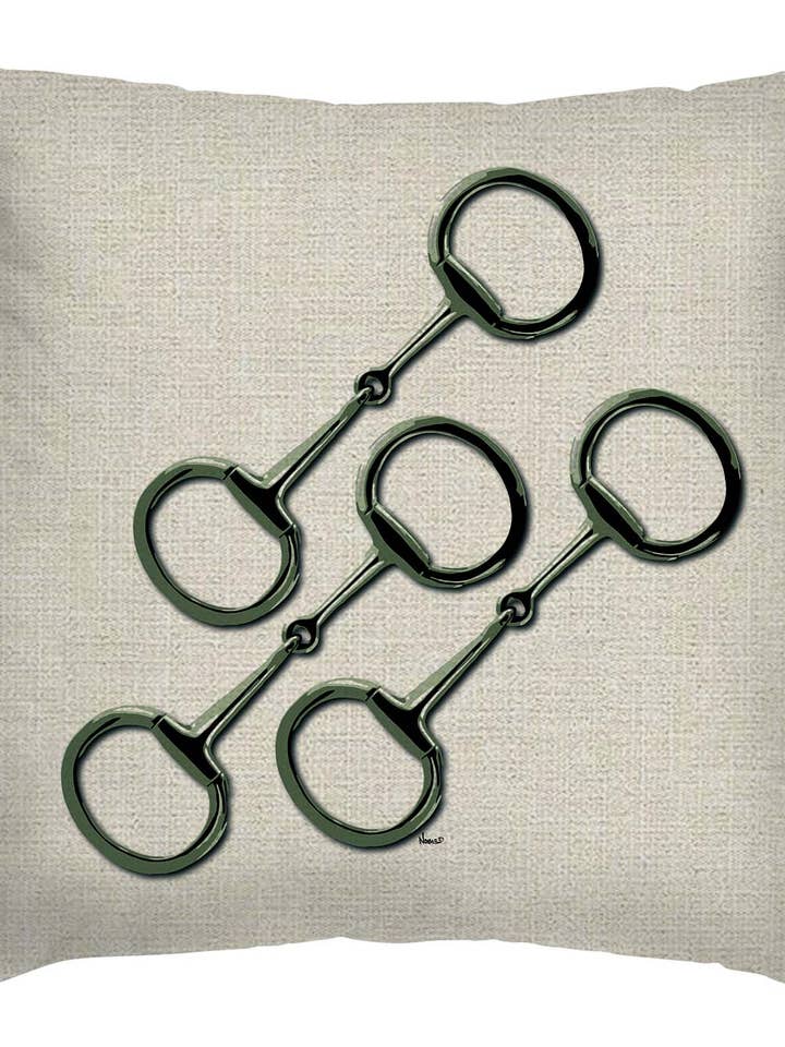 LINEN PILLOW WITH 3 SNAFFLE BITS for wholesale by Noble Pony
