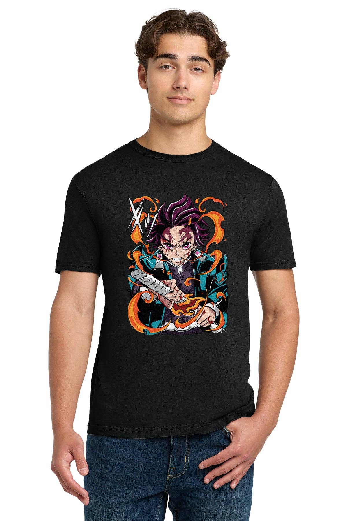 Fundom - Vente T-shirt à imprimés – unisexe - T-shirt unisexe adulte Demon Slayer Tanjiro Forme de Flamme1