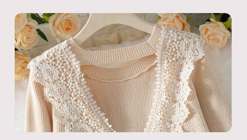 Beige Lace Backless Knit Sweater Top for wholesale on Faire4