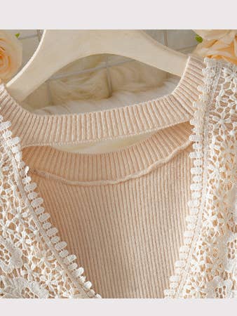 Beige Lace Backless Knit Sweater Top for wholesale on Faire4