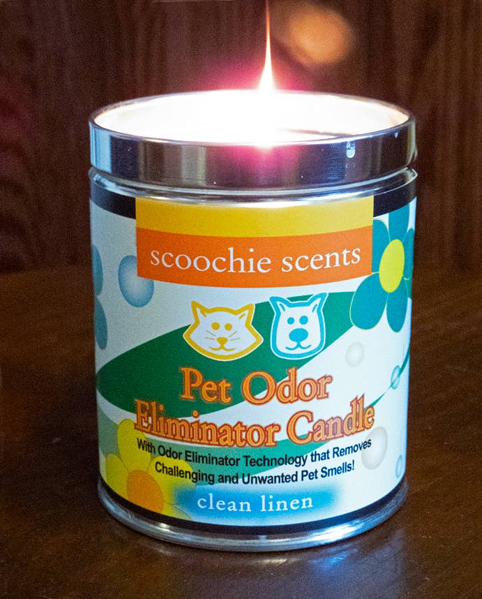 Scoochie Pet Products - Wholesale Pet Deodorizing Spray - Scoochie Scents Clean Linen Pet Odor Eliminator Candle Tin0