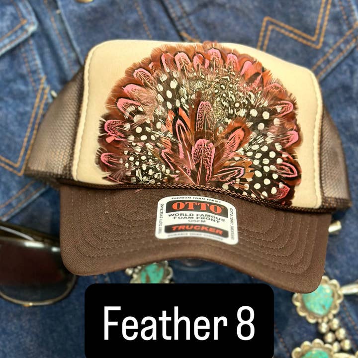 High Ho Silversmithing - Wholesale Trucker Hat - Women's - BROWN AND TAN FEATHER TRUCKER HAT7