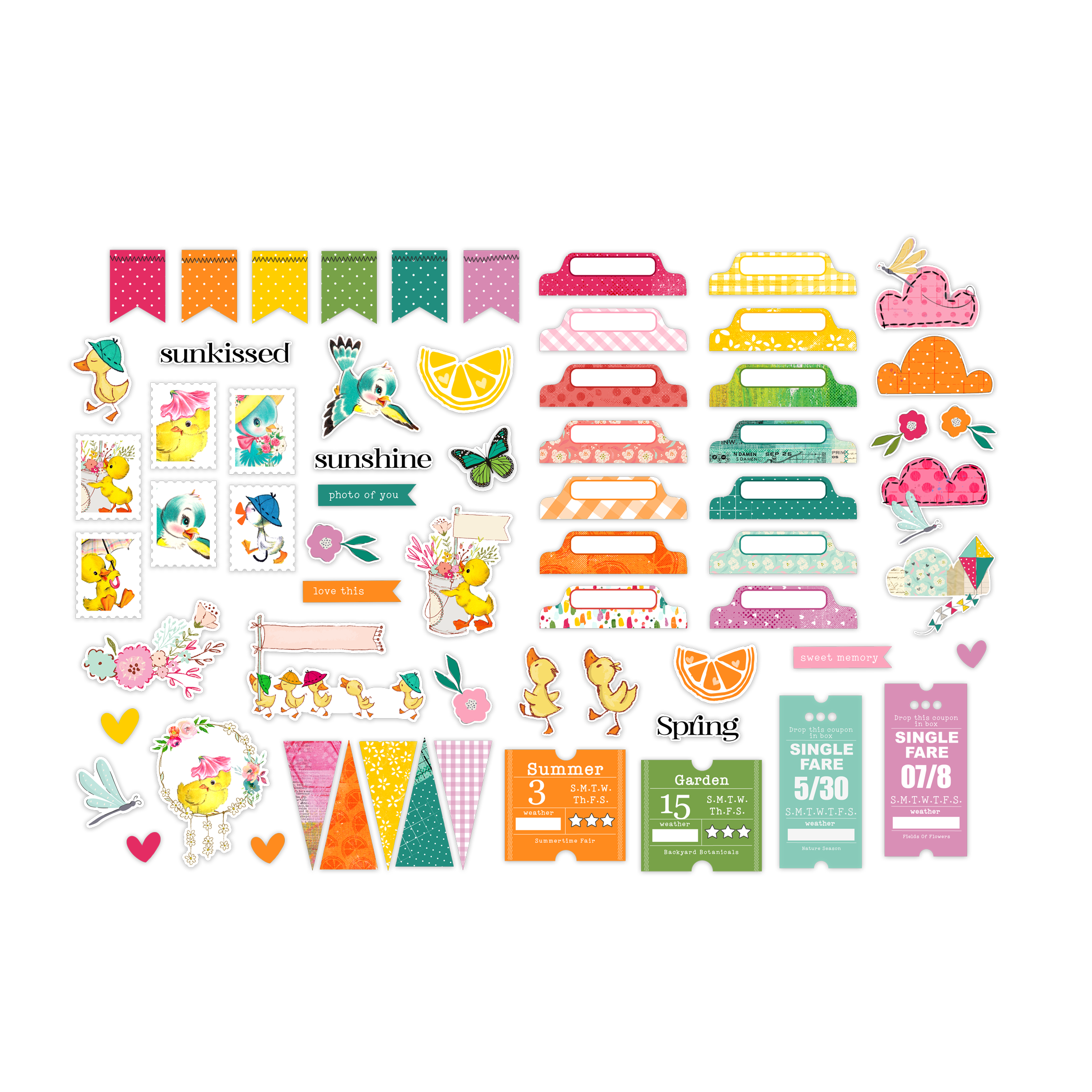 Pretty Little Studio – Engroshandel Cutouts – Sunshine Mix Ephemera - 65 stk | Sommerudskæringer, billetter2