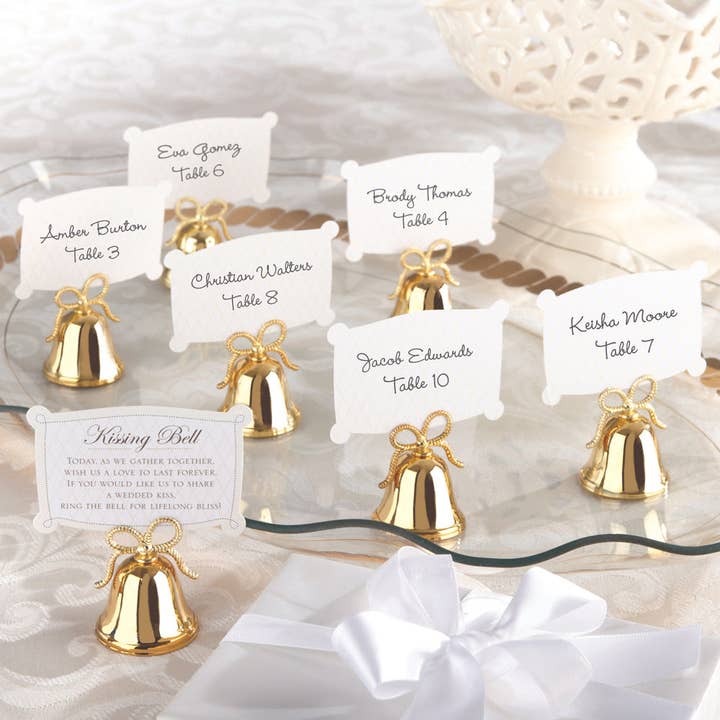 Kate Aspen - Wholesale Place Card / Place Holder - Gold Kissing Bells Place Card/Photo Holder (Set of 24)