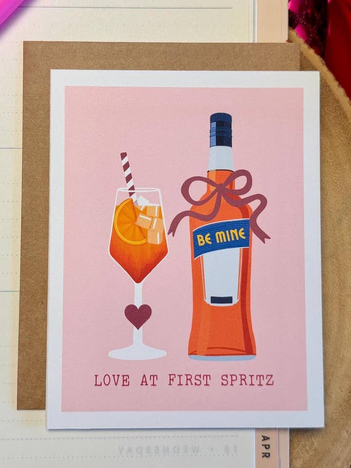 Liefde op het Eerste Spritz Kaart| Wees de Mijne Cadeau| Oh Spritz Feest| Italiaanse Kaart voor Haar| Voedsel Woordgrap Valentijn| Italiaanse Liefdesgroet| voor wholesale door The Haus of Holly